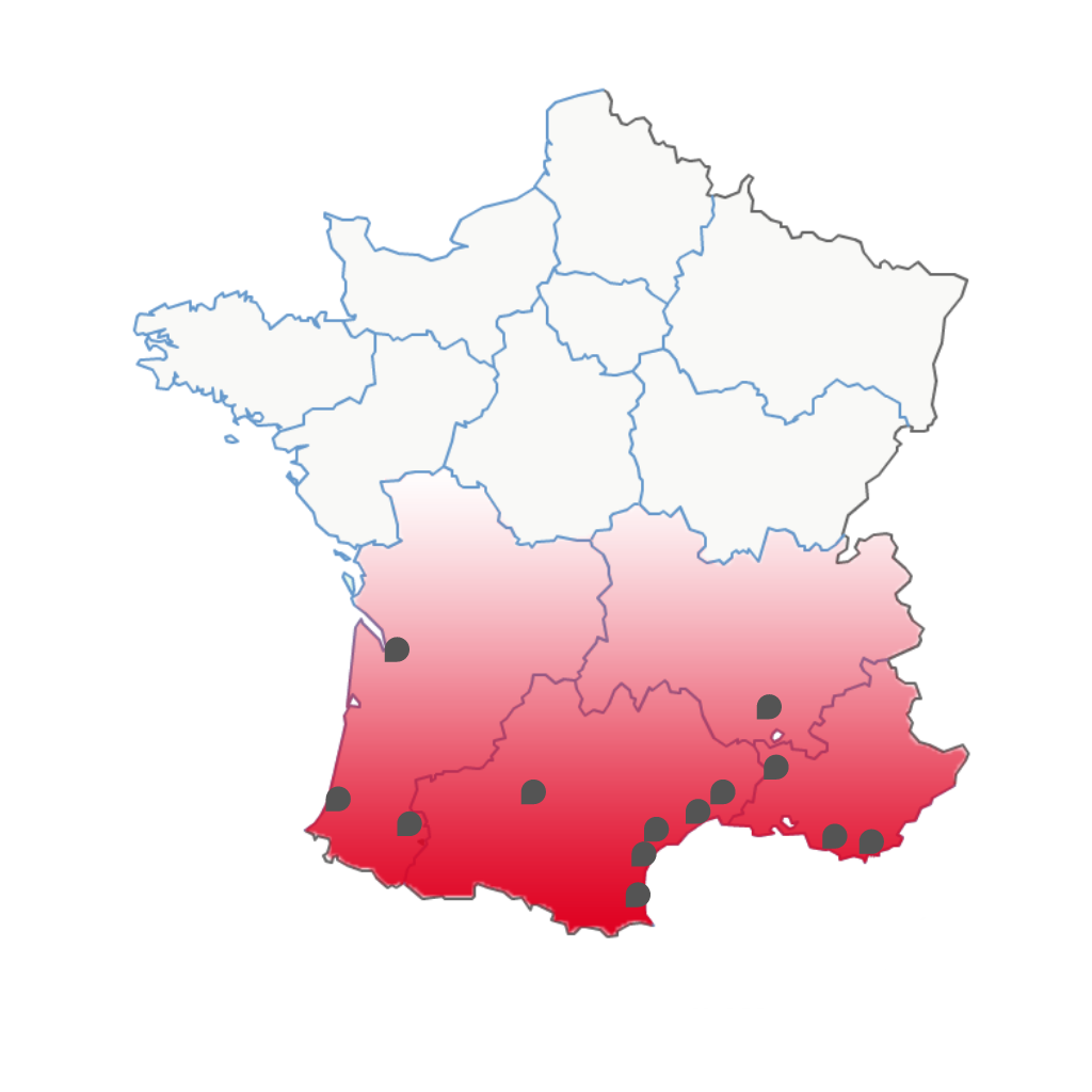 Carte de France : Gilva intervient dans le Sud de la France